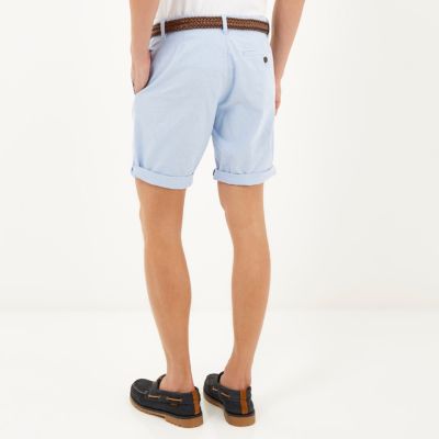 Blue Oxford belted bermuda shorts